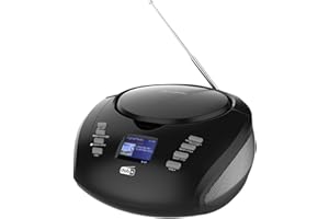 ByronStatics Portable Boombox CD Player with Bluetooth, DAB CD FM Boombox, Color Display, 1W RMS x 2 Speaker, 3.5mm AUX in Jack, LCD Display, AC DC Operated Black