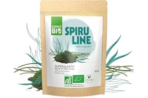 ESPRIT BIO – POUDRE DE SPIRULINE BIO 200g – Superaliment – Protéines – Mélanger en Sauces ou Boissons – 100% Bio et Vegan
