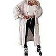 Candid Styles Ladies Long Maxi Knitted Cardigan Balloon Sleeve 2 Pocket Womens Open Front Boyfriend Cardigans Top UK 8-14