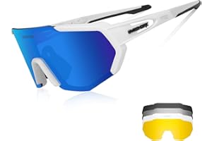 Queshark Lunettes de Sport Polarisées pour Hommes Femmes Avec 3 ou 5 Lentilles pour le Cyclisme, la Pêche, le Golf, la Conduite