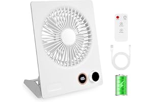 AXFEE Mini wentylator stołowy, 4000 mAh, ładowany przez USB wentylator z pilotem zdalnego sterowania, bezstopniowa prędkość, cichy wentylator stołowy z timerem, obracany o 180°, do biura, domu, na