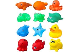 OPIURVY 12 giocattoli da bagno per bambini a forma di animali, giocattoli da vasca per bambini, giocattoli da acqua per neonati, regali educativi per feste in piscina per bambini, giochi bagnetto
