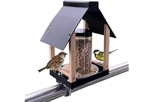 STAFECO® Vogelfutterhaus Vogelhaus für Balkon wetterfest Futterhaus Handarbeit Gartenvögel im Garten Balkonhalterung mit Einer Größe von 30 bis 60 mm. (Schwarz Balkonhalterung Größe bis 60)