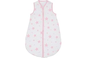 Bloomsbury Mill, Śpiwór dziecięcy, 0-6 miesięcy, 100% bawełna organiczna, zimowy 2,5 tog, miękki śpiwór, niezbędne akcesoria dla noworodków, wzór w różowe i białe gwiazdy