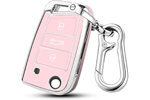 QBUC Silberfarbenes Schlüsselhülle Passend, Drei-Knopf-Autoschlüsselkasten, Auto Kratzfestes Schlüsseletui, Passend für Schlüsseletuis von Polo, Skoda, Tiguan (C-Rose)