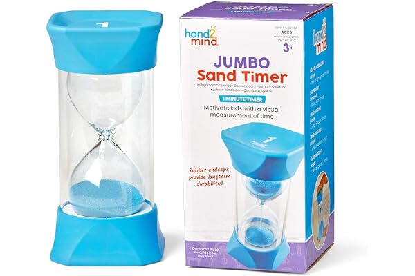 Learning Resources – Sablier géant (1 minute), bleu, embouts en caoutchouc souple offrant une pause silencieuse, sablier pour salle de classe pour enfants, brossage des dents et minuterie de jeu (lot
