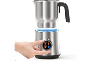 AUXCO Detachable Milk Frother Electric 4-in-1,Rotating Knob LCD Automatic Milk Frothers 304-Stainless-Steel, 500ML Milk Steamer Hot Chocolate & Milk Warmer,Hot & Cold Milk Foamer for Coffee Cappuccino,Latte