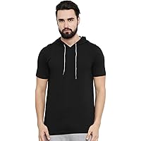 Leotude Regular Fit Half Sleeve Hooded Tshirt for Men