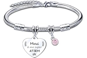 ZYMGUO Cadeau Maitresse D'école Maternelle,Cadeau Atsem Bracelet,Cadeau Professeure,Cadeau de fin d'année,Cadeau Maitresse Atsem Professeur d'école Noel Bracelet
