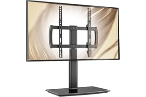 HEMUDU HT04B-001P Uniwersalny obrotowy stojak pod telewizor / podstawa pod telewizor od 27 do 152.4 cm, obracany o 80 stopni, 4-stopniowa regulacja wysokości, wytrzymała podstawa ze szkła hartowanego, mieści