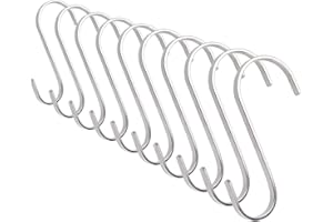KARE & KIND Flat S-Shaped Hanging Hooks - for Kitchen Utensils, Garage or Garden Tools, etc. - Heavy Duty Genuine Solid 304 Stainless Steel - Multi Purpose - This Kit Contains 10 Medium Hooks