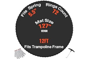 VEVOR Tapis de rechange pour trampoline, tapis de saut de remplacement universel pour trampoline rond avec cadre de 365 cm, résistant aux UV, avec anneaux en V durables, convient pour ressort de 14 cm