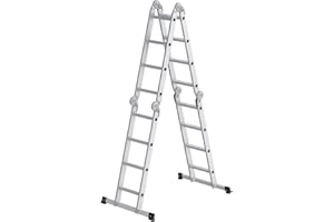 ‎SONGMICS SONGMICS Drabina, drabina wielofunkcyjna, schody, drabina aluminiowa, drabina domowa, 4 x 4 stopnie, do 150 kg, 16 stopni, w 6 pozycjach, długość 430 cm, srebrny GLT046E01