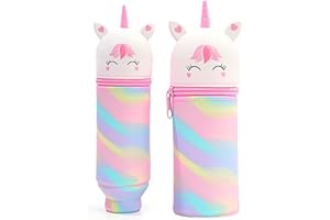 MPXEAVG Trousse Ecole 2 en 1 en Silicone Souple, Trousse Silicone Verticale, Panda Pochette de Stylo, Fermeture à Glissière, pour Fournitures Scolaires de Grande Capacité (Licorne Blanche)