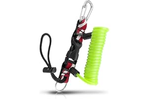 OVOVFANY Scuba Diving Lanyard, Heavy Duty Stainless Steel Spring Coiled Lanyard with Quick Release Buckle and Dive Flag Webbing Strap for Cameras and Dive Lights