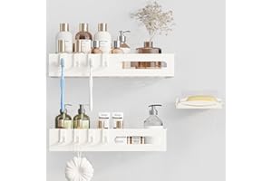 Lehuveky Duschablage ohne Bohren - 3 Stück Schwarz Duschregal - Rostfrei Badezimmer Regal mit Seifenhalter - Große Badregal Shampoo Halterung für Dusche (C White)