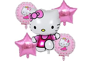 BrainGiggles Hello Kitty Birthday Decorations - 5 Pcs Hello Kitty Balloons | Pink Foil Balloons Set for Birthday Party Decoration Girl 1 2 3 4 5 6 7 8 Years Old