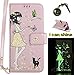 Produktbild Galaxy S7 Edge Hülle Flip-Case Premium Kunstleder Tasche im Bookstyle Klapphülle mit Weiche Silikon Handyhalter Lederhülle für Samsung Galaxy S7 Edge Luminous Mädchen Katze case Hülle +Stöpsel Staubschutz (8)