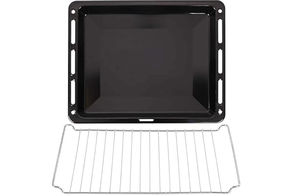 ICQN Juego de bandejas horno y rejillas horno 460 x 375 x 30 mm | Bandeja de goteo esmaltada | Parrilla de horno cromada y bandeja de horno esmaltada para horno y estufa | Rejilla 46 x 37,5 cm