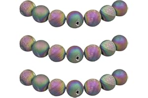 MJDCB Natural Round Stone Beads 6mm Rainbow Druzy Agate Loose Gemstone Beads for Jewelry Making Bracelet Necklace 60pcs