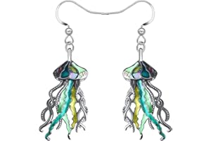 RAIDIN Boucles d'oreilles pendantes en alliage émaillé avec animaux marins hippocampe requin baleine méduse pieuvre dauphin pour Femmes Filles vie marine Bijoux pour Cadeaux Charms