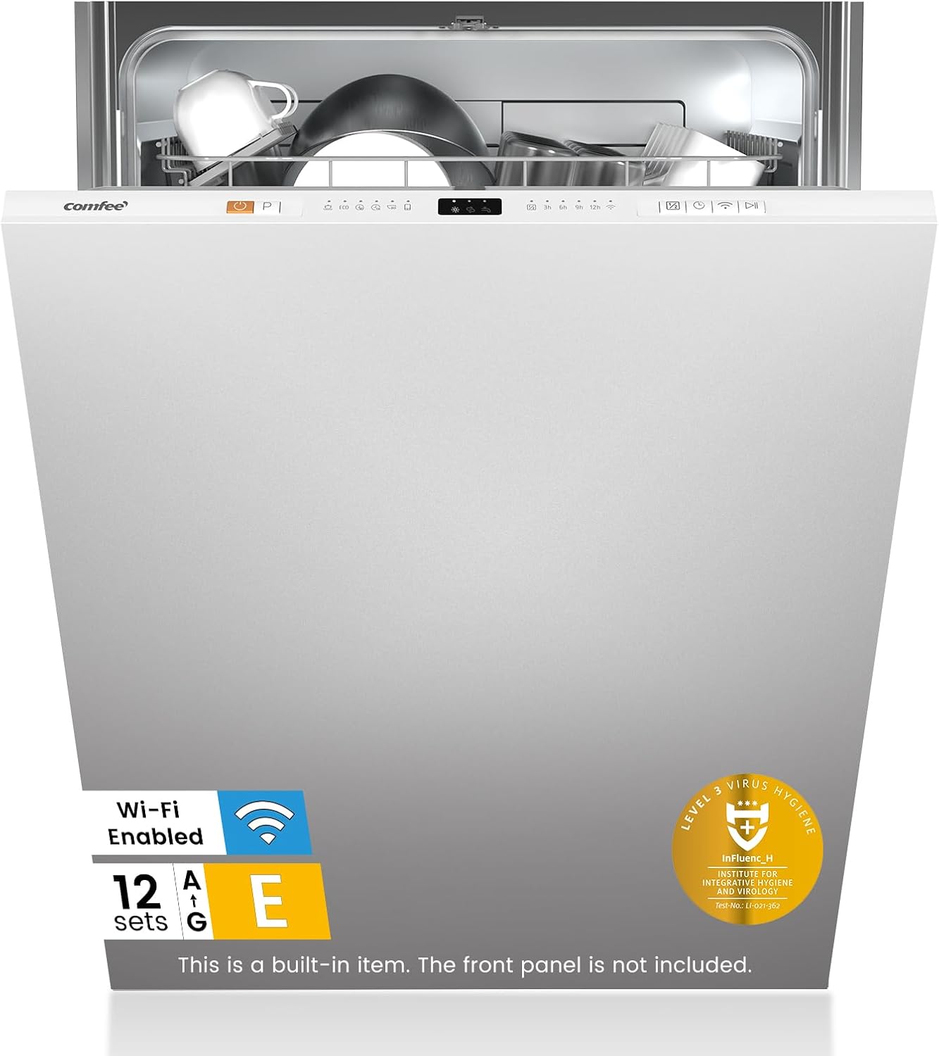 COMFEE' KWH-BD1215P-W Fully Integrated Dishwasher with 12 Place Settings, Cloud Wash, Extra Drying, Built-in Dishwasher with Delay Start, Quick Wash - White