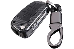 Happyit Skorupa z włókna węglowego ABS + silikonowa osłona na kluczyki samochodowe, brelok do kluczy Audi Sline A3 A5 Q3 Q5 A6 C5 C6 A4 B6 B7 B8 TT 80 S6 3 przyciski (czarny)