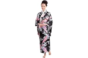 KRUIHAN Traditional Japanese Kimono Women Yukata Robe Silky Dressing Gown Japanese Style Dresses for Women,Party Fancy Dress Cosplay Costume with Folding Fans Tabi Socks Set