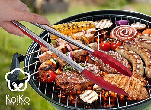 KoiKo – Küchenzangen / Grillzangen Set || 2 Qualitativ Hochwertige BBQ Zangen aus Rostfreiem Edelstahl und Hitzebeständigem Silikon || 30,5 cm und 23 cm Länge || Perfekt zum Outdoor und Indoor Grillen - 3
