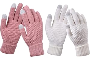 Rayson 2 Pares Guantes Termicos Mujer Invierno con Pantalla Tactil Forro Polar Gloves Winter Guantes Tactiles de Punto para Movil Ciclismo Deportes