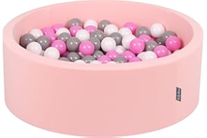 KiddyMoon Bällebad 90X30cm/300 Bälle ∅ 7Cm Bällepool Mit Bunten Bällen Für Babys Kinder Rund, Pink:Grau/Weiß/Pink