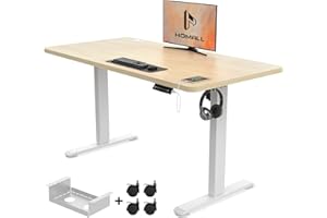 Homall Electric Standing Desk 120x60cm Height Adjustable Desk Sit Stand Desk with Time Reminder Stand up Desk 3 Memory Setting Electric Desk Wire Management Tray,Beige