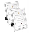 QWORK® 2 Pack A4 Glass Photo Frame Certificate Frame Freestanding or Wall Mounting for Displaying Family Photos Pictures Certificates and more (Silver)