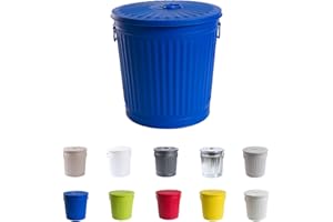 Jinfa | Piccolo bidone della spazzatura in metallo con manici e coperchio | Blu | Ø 21,5 cm, h 21,5 cm | Capienza 7 litri