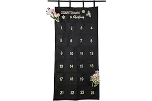 MHwan Calendario Adviento para Rellenar, Exquisitas Bordado Calendario de Adviento para Rellenar, Tela de Lona Engrosada Duradera, Artesanía, Reutilizable (Negro)