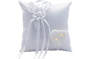 Amexo Wedding Ring Cushion Romantic Ring Bearer Pillow White Lovers Flowers Ring Pillow Stylish Square Ring Holder for Proposal (20 x 20cm)