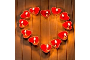 FUNKLU Set di 50 candele romantiche senza fumo a forma di cuore, per compleanni, matrimoni, feste, San Valentino (rosso)