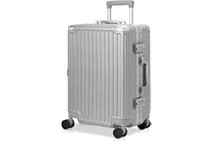 AnyZip Valigia Bagaglio a Mano PC ABS leggero Alluminio Trolley Rigido con serratura TSA e 4 ruote, senza cerniera(Argento,M)