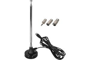 COLEXY Antena Radiowa FM Dab Teleskopowa z Podstawą Magnetyczną - Przedłużacz 1,23 m, 3 Adaptery, Obrót 180 Stopni - Do Odbiornika Stereo Dab+ AV, Audio Wideo