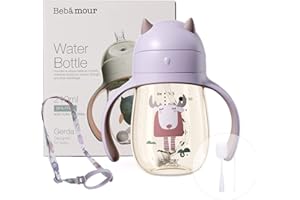 Bebamour kubek do picia 6-36 miesięcy bez rozlewu kubek ze słomką dla małych dzieci miękka wylewka odporny na zalanie butelka na wodę dla dzieci, nie zawiera BPA, 210 ml, fioletowa owca