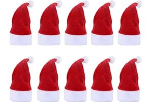 LOOGI Mini Weihnachtsmützen Kleine Nikolausmütze Weihnachtsmann Mütze Santa Hut für Weinflaschen Weihnachtsdeko Tischdeko 10er-Pack