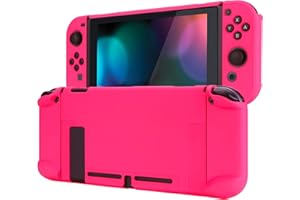 eXtremeRate PlayVital Back Cover for Nintendo Switch Console, Handheld Controller Separable Protector Hard Shell for NS Joycon, Customized Dockable Protective Case for Nintendo Switch - Bright Pink