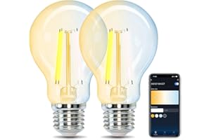 Aigostar Lampadine Smart WiFi E27 Alexa Lampadine Vintage A60 6W Edison Lampadina WiFi Dimmerabile 2700K-6500K, Controllo Remoto tramite APP, Compatibile Con Alexa, Google Home, Trasparente 2 Unità
