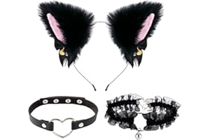 TSHAOUN Costume da animale per cosplay, con orecchie di gatto e collana con campane, per feste in maschera anime, Halloween, Natale, carnevale, giochi di ruolo.