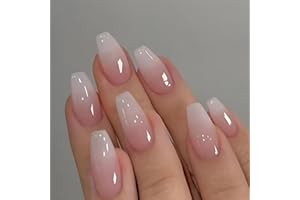 CEBOIC 24 szt. wciskane paznokcie średniej długości, trumna francuskie tipsy sztuczne paznokcie różowe białe gradientowe baleriny akrylowe pełne pokrycie sztuczne paznokcie, wielokrotnego użytku, sztuczne