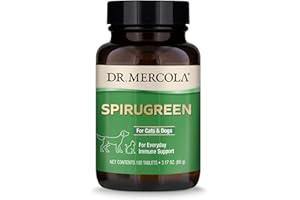 Dr. Mercola, SpiruGreen, Superfood for Pets, with astaksantyna, For Dogs, Cats, Birds & Fish, 500 mg, 180 tabletek