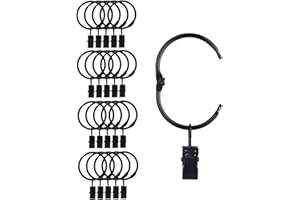 CCUCKY 20 Piezas Anillos de Clip de Cortina de Metal, fácil de Abrir y Cerrar, diámetro Interno 38 mm, para Cortinas Pesadas y Cortinas Ligeras (Negro)