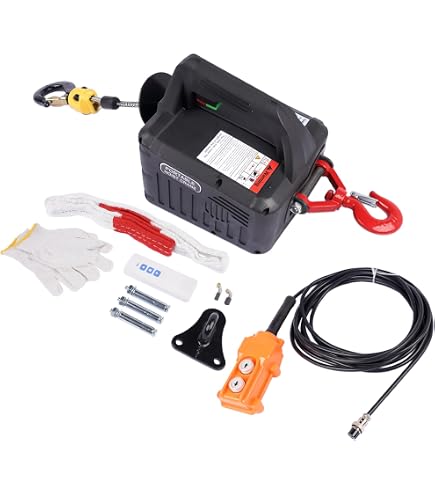 Produktbild von BriSunshine 3-in-1 Elektrische Seilwinde 500kg – 1500W, 230V, Mit 7,6m Stahlseil, Manuell/kabel/fernbedienbar, Hub 5m/min – Für Werkstatt, Bau, Hof