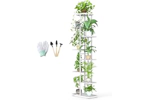 MAIJIAJU Metalowy stojak na rośliny z narzędziami ogrodowymi i rękawiczkami, 8 poziomów, regał na kwiaty 141 cm, stojak na kwiaty, zewnętrzny stojak na rośliny, do domu, ogrodu, na balkon, biały