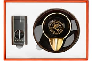 CIGAROL Cenicero, Cenicero Exterior de Cerámica, Cenicero Portatil con Mecheros, Juego de Regalo de Puros para Hombres (Negro)